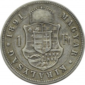 Węgry, Franciszek Józef I, forint 1891 K.B., Kremnica