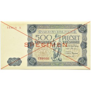 Polsko, RP, 500 zlotých 1947, Varšava, SPECIMEN X789000