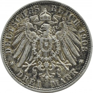 Německo, Bavorsko, Otto, 3 značky 1908 D, Mnichov