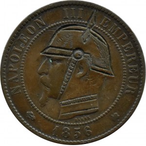 France, Napoleon III, 10 centimes 1856 K - reworked: helmet on the emperor's head