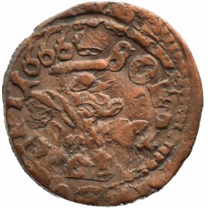 John II Casimir, a sheląg (boratine) 1666, a very interesting destruct- Pahonia stamped on both sides