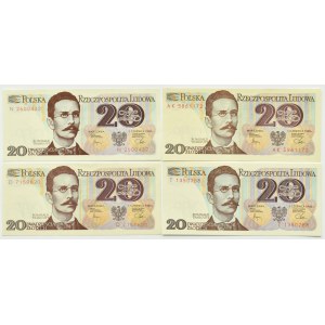 Poland, PRL, R. Traugutt, lot of 4 20 zloty bills 1982, Warsaw, UNC