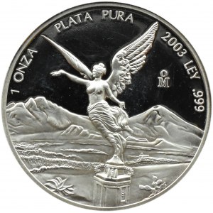 Mexiko, Liberty, 1 oz stříbro 2003, proof - VELMI vzácné, UNC