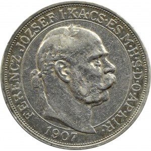 Hungary, Franz Joseph I, 5 crowns 1907 K.B., Kremnica