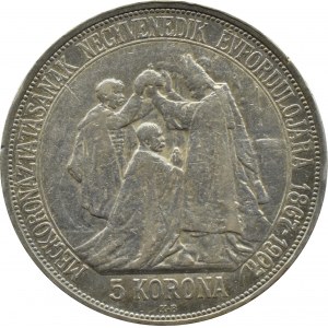 Węgry, Franciszek Józef I, 5 koron 1907 K.B., Kremnica