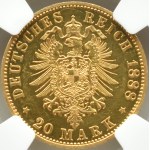 Německo, Prusko, Wilhelm II, 20 marek 1888 A, Berlín, proof, NGC PF61