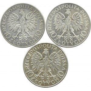 Polsko, Druhá republika, Hlava ženy, sada 10 zlatých 1932-1933, Varšava/Londýn