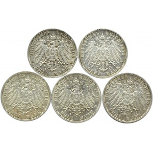 Německo, Prusko, Wilhelm II, série mincí 3 marky 1908-1912 A, Berlín