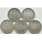 Německo, Prusko, Wilhelm II, série mincí 3 marky 1908-1912 A, Berlín