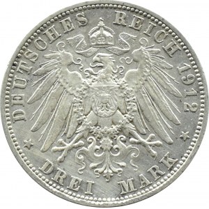 Germany, Bavaria, Otto, 3 marks 1912 D, Munich