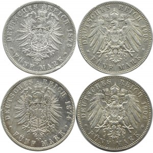 Germany, Prussia, Wilhelm I/II, lot 5 marks 1874-1904 A, Berlin
