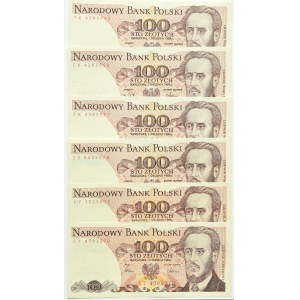 Poland, People's Republic of Poland, lot of 6 pieces of 100 zloty 1986-1988, Warsaw, UNC