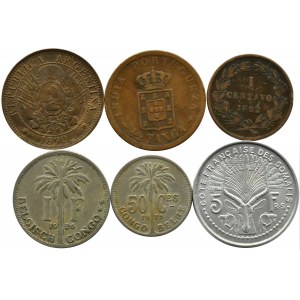 Africa, South America, Asia, 19th-20th century, flight of six coins