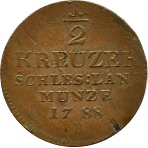 Německo, Slezsko pod pruskou nadvládou, Fridrich Vilém II, 1/2 krajcar 1788 B, Wrocław