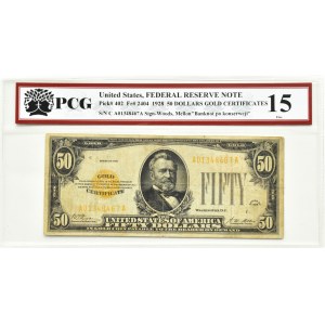 USA, 50 dolarů 1928, zlatý certifikát, PCG 15