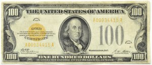 USA, 100 dolarów 1928, Gold Certificate, RZADKI