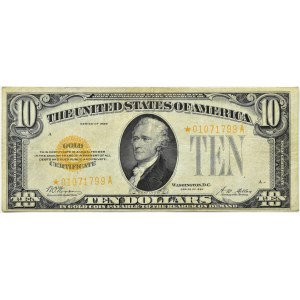 USA, $10 1928, zlatý certifikát, s hvězdami - vzácné
