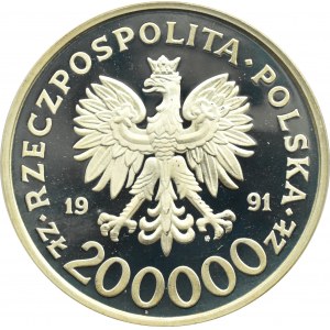 Poland, Third Republic, 200000 gold 1991, Barcelona 1992 Games - Sailboats, UNC