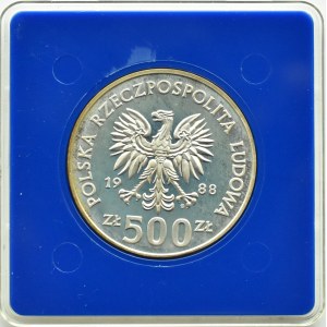 Poland, People's Republic of Poland, 500 gold 1988, Italy 1990 World Cup, Warsaw, UNC