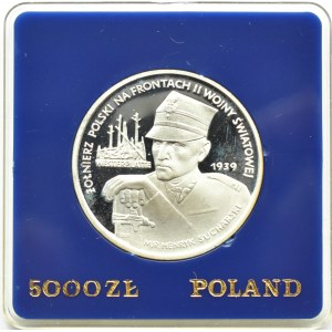 Polsko, PRL, 5000 zlotých 1989, major H. Sucharski, Varšava, UNC