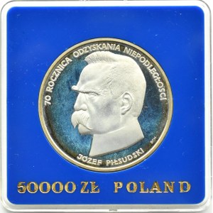 Polsko, PRL, 50000 zlotých 1988, J. Piłsudski, Varšava, UNC