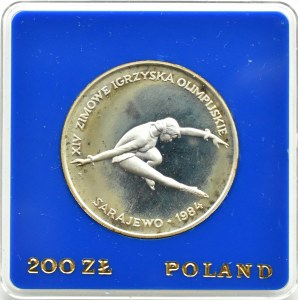 Poland, People's Republic of Poland, 200 gold 1984, Winter Games of the XIV Olympiad, Warsaw, UNC