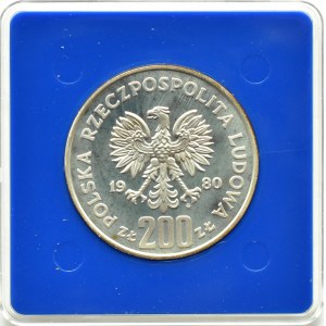 Poland, People's Republic of Poland, 200 gold 1980, Winter Games of the XIII Olympiad, Warsaw, UNC