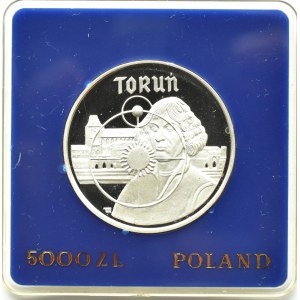 Polsko, Polská lidová republika, 5000 zlotých 1989, Toruň - Koperník, Varšava, UNC