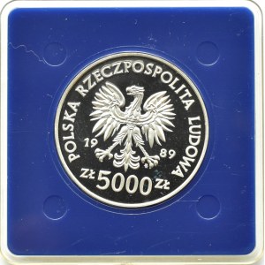 Polsko, Polská lidová republika, 5000 zlotých 1989, Toruň - Koperník, Varšava, UNC