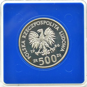 Polsko, PRL, 500 zlotých 1986, Sowa, Varšava, UNC