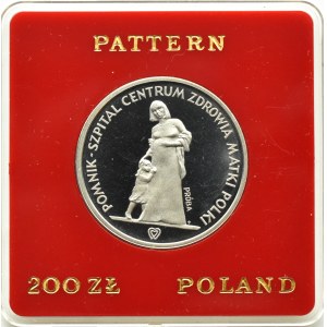 Polsko, PRL, 200 zlotých 1985, nemocniční památník CZMP, vzorek, Varšava, UNC