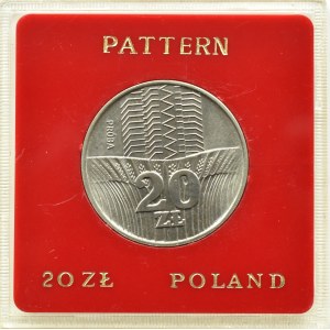 Polsko, Polská lidová republika, 20 zlotých 1974, Wieżowiec i kłosy, vzorek, Varšava, UNC