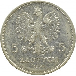 Polsko, Druhá republika, prapor, 5 zlotých 1930, Varšava