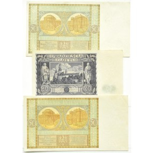 Poland, Second Republic, flight of three banknotes, 20-50 zloty 1929-1936, Warsaw
