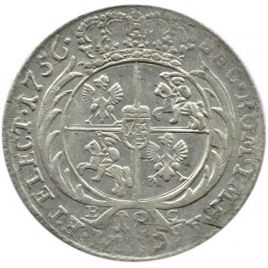 August III Sas, ort (18 haléřů) 1756 E.C., Lipsko, otevřený šestipence