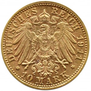 Germany, Württemberg, Wilhelm II, 10 marks 1911 F, Stuttgart, low edition vintage