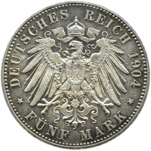 Německo, Meklenbursko-Schwerin, 5 značek 1904 A, Berlín, Zlaté jubileum
