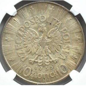 Polsko, Druhá polská republika, Józef Piłsudski, 10 zlotých 1935, Varšava, NGC AU58