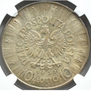 Poland, Second Republic, Józef Piłsudski, 10 zloty 1935, Warsaw, NGC AU58