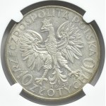 Polsko, Druhá republika, hlava ženy, 10 zlotých 1932, Varšava, NGC AU58