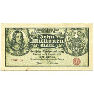 Wolne Miasto Gdańsk, 10 milionów marek 1923, bez litery serii