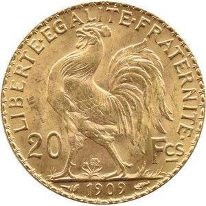 Frankreich, Republik, Hahn, 20 Francs 1909, Paris, UNC