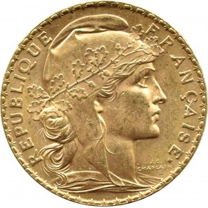 Francie, Republika, Kohout, 20 franků 1912, Paříž, UNC