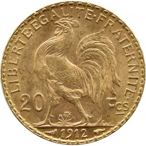 France, Republic, Rooster, 20 francs 1912, Paris, UNC