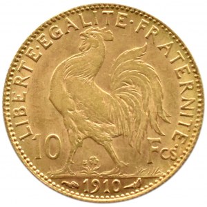 Francie, republika, kohout, 10 franků 1910, Paříž