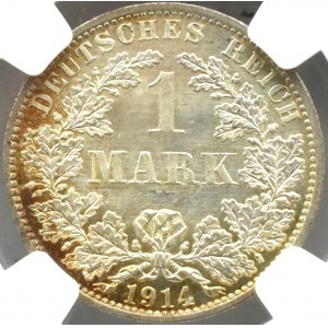 Deutschland, Preußen, 1 Mark 1914 A, Berlin, hervorragendes postfrisches Exemplar, NGC MS67+