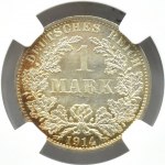 Německo, Prusko, 1 marka 1914 A, Berlín, vynikající mincovní kopie, NGC MS67+