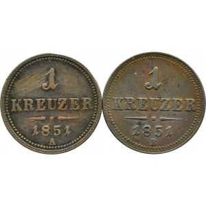 Austria, Franz Joseph I, flight kreuzer (krajcar) 1851 A/B, Vienna/Kremnica