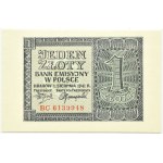 Polsko, Generální gubernie, 1 zlotý 1941, série BC, Krakov, PMG 66 EPQ