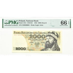 Polska, PRL, Mieszko I, 2000 złotych 1982, seria CD, Warszawa, PMG 66 EPQ